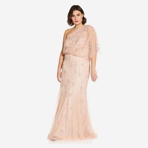 Adrianna Papell One Shoulder Beaded Gown - Blush 24W